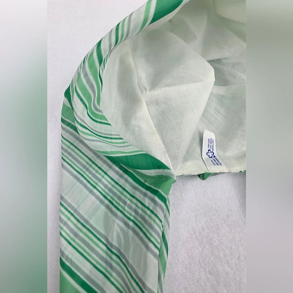 Vintage 60s Cathys Striped Green Tied Structured Head Scarf 3395-Z - Picture 7 of 12